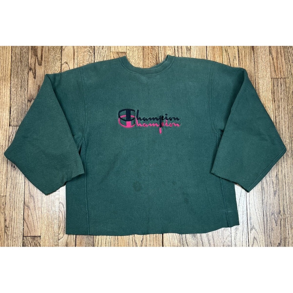Vintage 90s Champion Reverse Weave Crewneck Sweatshirt Green Made In USA Sz XL